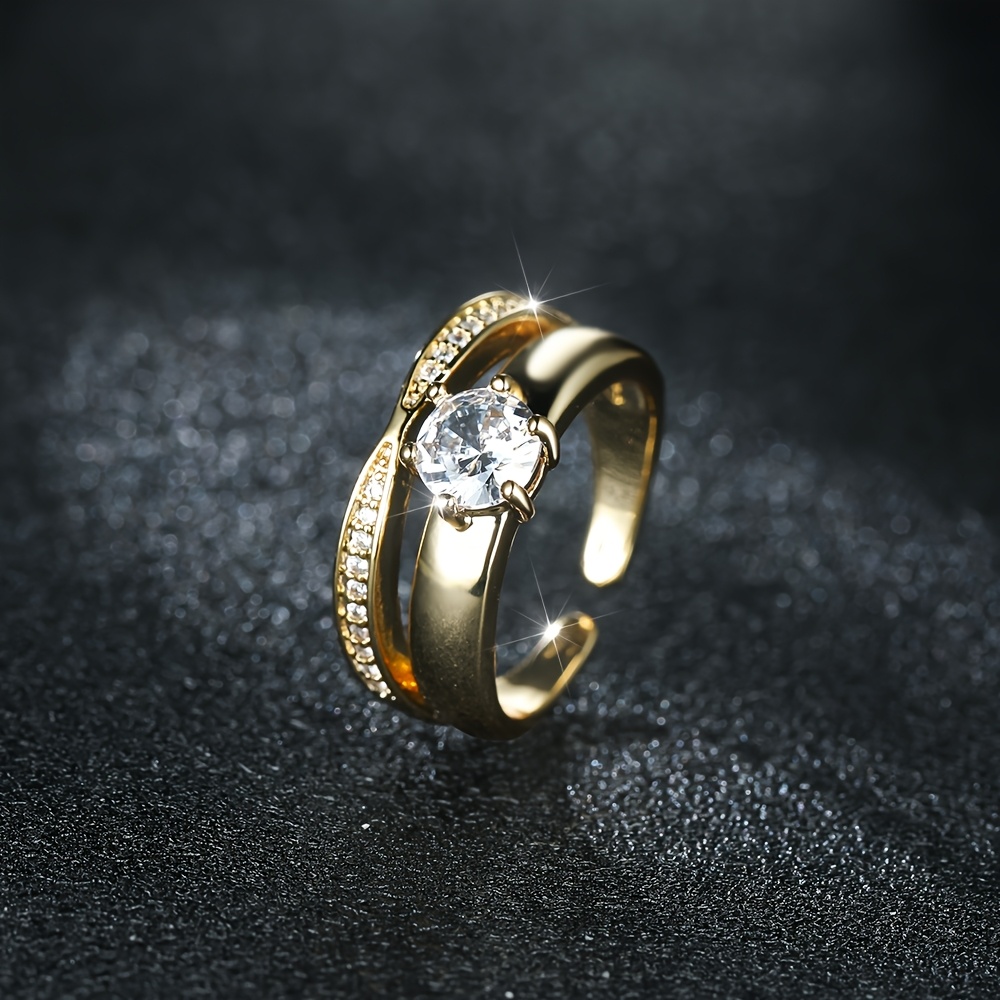 Women's Double-Layer Open Pave Zirconia Ring, Light Luxury